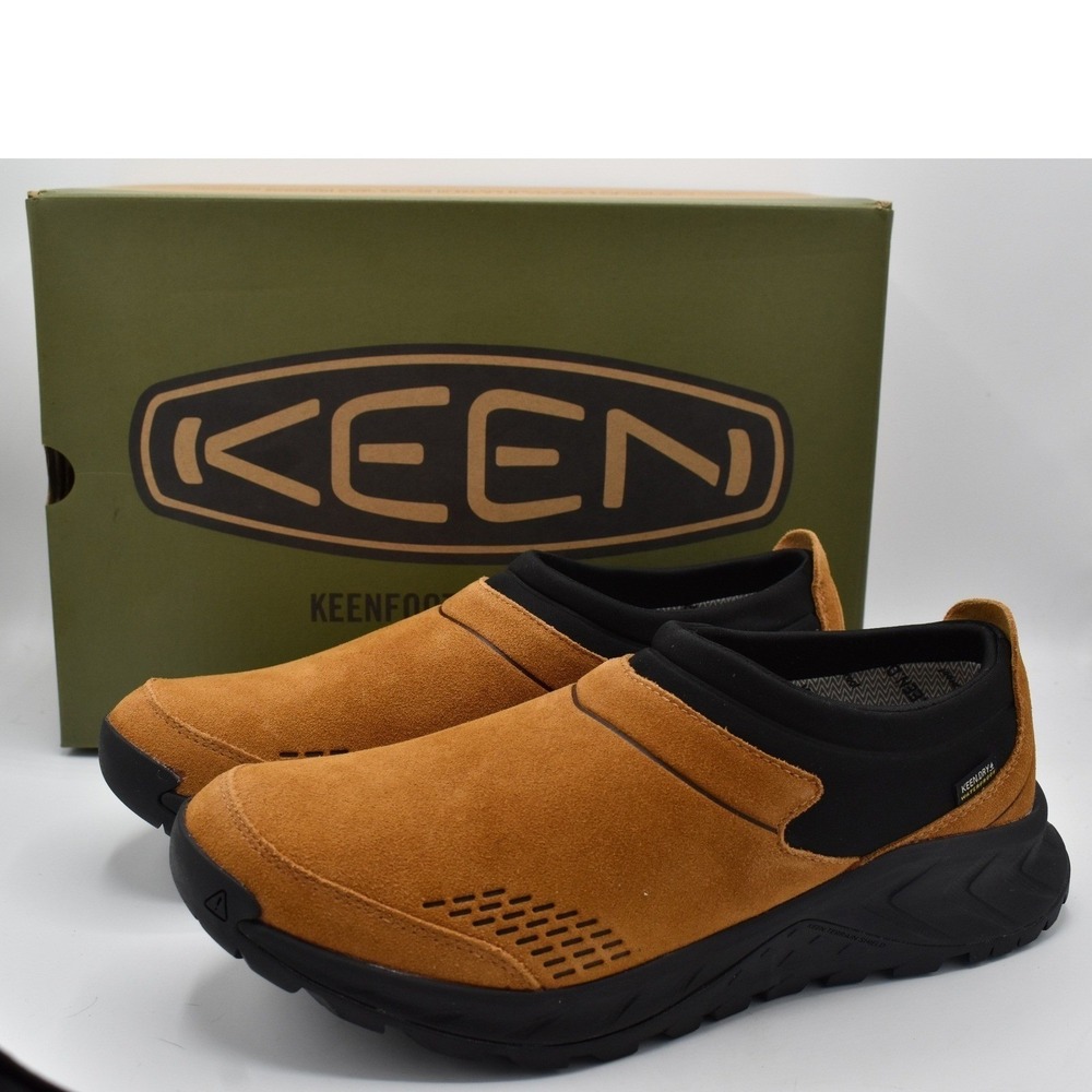 Keen Men Size 11.5 TTS Moc Suede Roasted Pecan Black Waterproof Slip On Shoes